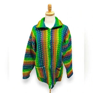 Unisex Ecuadorian 100% Wool Rainbow Cable Knit Full Zip Sweater
